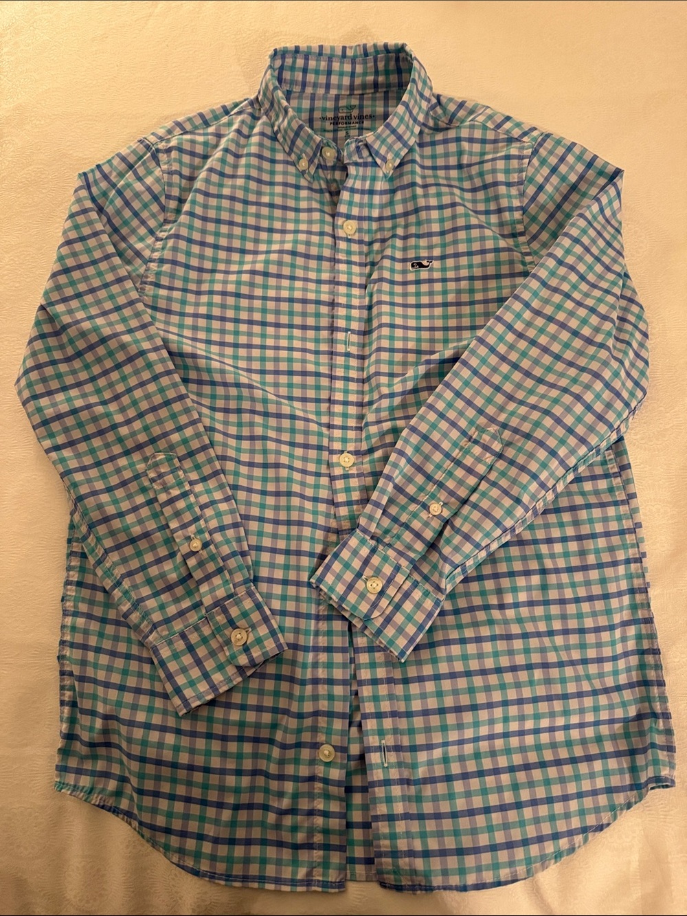 Vineyard Vines Teal and Blue Plaid whale Shirt